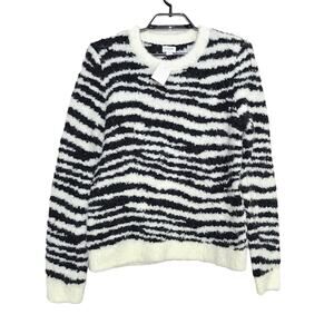 J. Crew Factory Boucle Sweater Zebra Striped Black White Medium